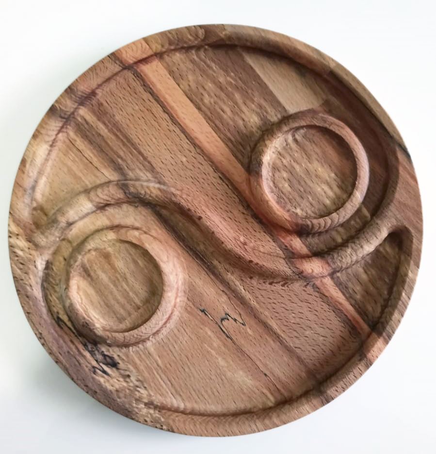 2 gözlü Yin Yang Kahve Tahta Sunum Tepsisi