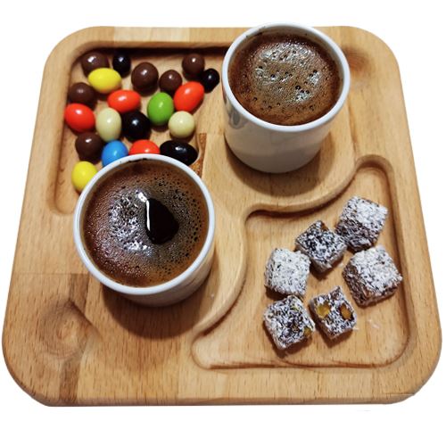 2 gözlü Kare Kahve Ağaç Sunum ve Servis Tepsisi