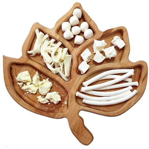 5 gözlü Çınar Yaprağı Desenli Kahvaltılık ve Çerezlik Ağaç Sunum ve Servis Tepsisi